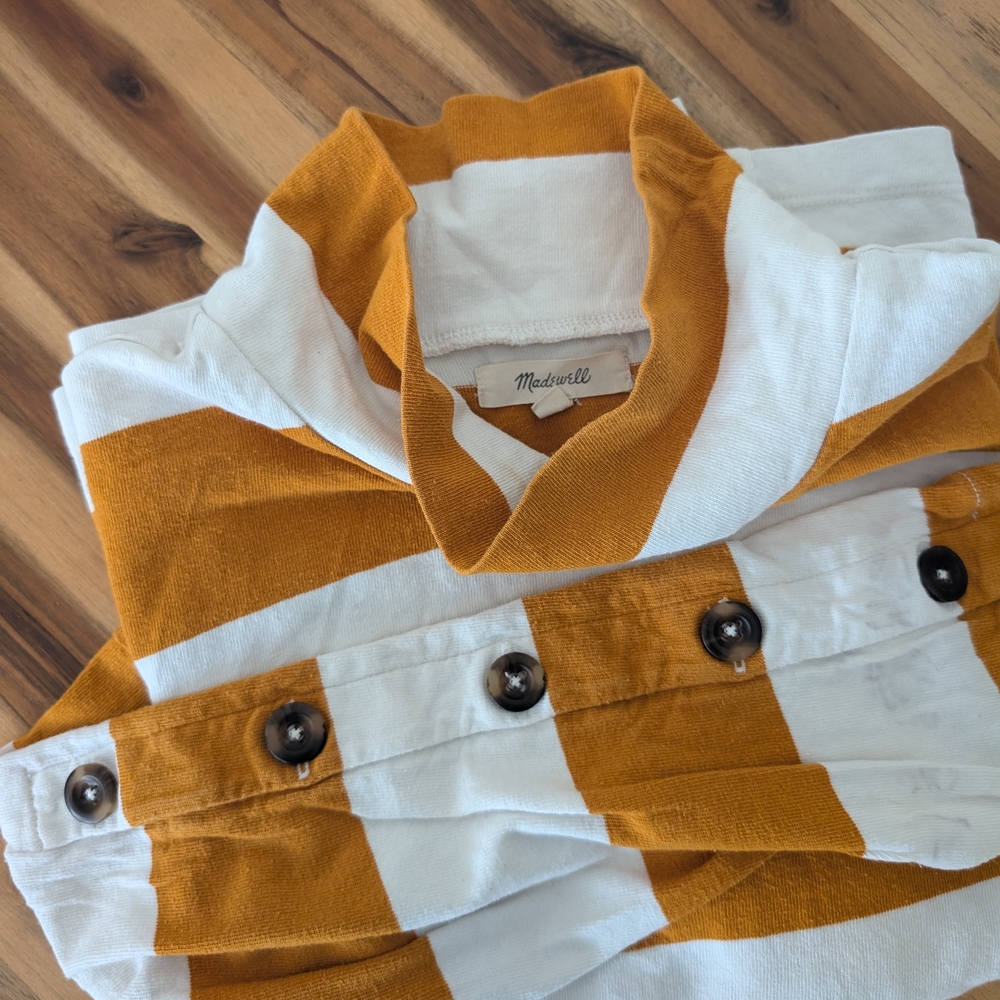 Madewell Mustard and White Striped Button Sweater